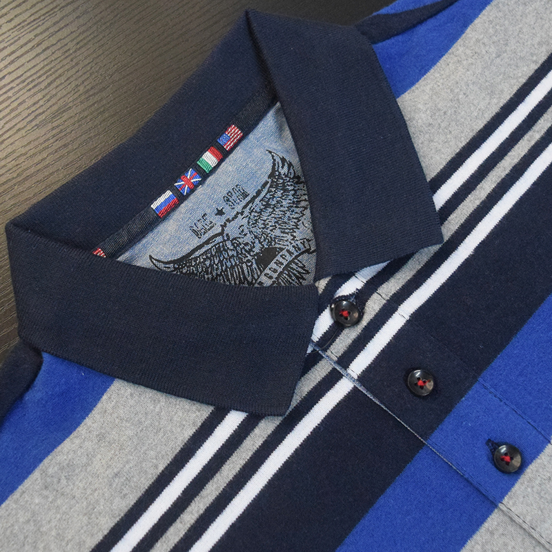 Mùa thu và mùa đông chất béo nam kinh doanh cotton thêm sọc lớn áo sơ mi Polo áo dài tay cộng với phân bón XL áo thun áo polo nam đẹp