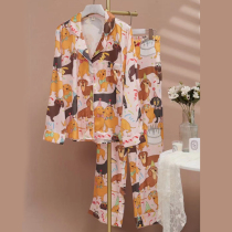 2022 Spring New Sleepwear Woman New Spring Summer Real Silk Slip Pink Purple Cartoon Ice Silk Long Sleeve Suit