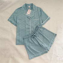 2022 New Products European and American Wind Summer Gentle Blue Loving Real Silk Sliding Pyjamas Women Ice Silk Short Sleeve Shorts Suit