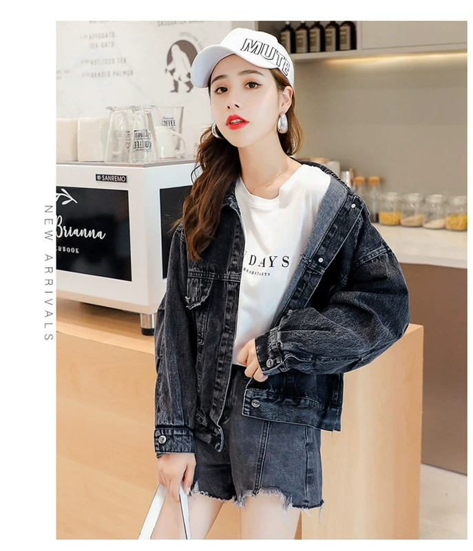 2020 mùa xuân và mùa thu mới thêu denim áo khoác ngắn của phụ nữ bf lỏng hoang dã hương vị Hồng Kông đầu mùa xuân áo thủy triều - Áo khoác ngắn