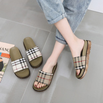 2021 new slippers female outside wearing fashion summer word trailing pastry bottom grid cool slippers thick bottom mesh red beach shoes