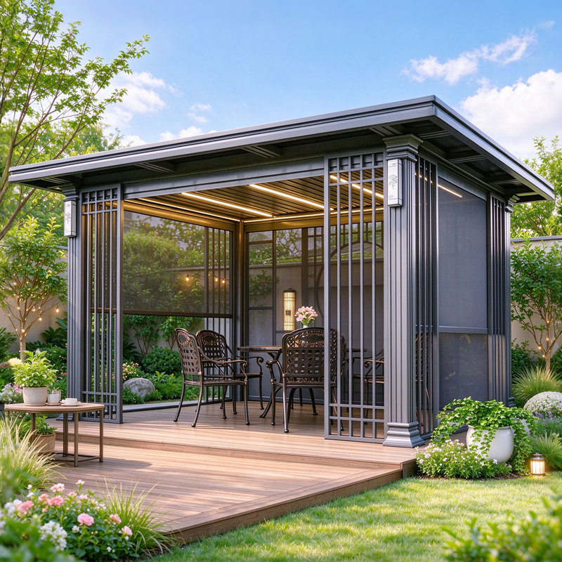 Pavilion Outdoor Courtyard Garden Electric Sunshade Canopy Rooftop Sunroom Terrace Aluminum Alloy New Chinese-Style Pavilion