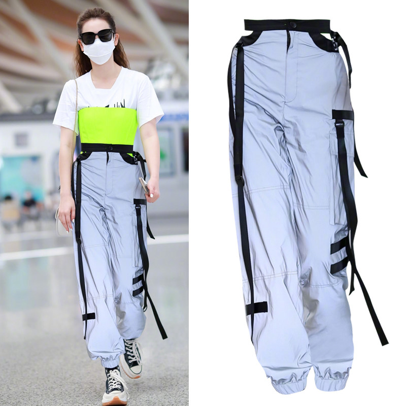 Qi Wei same style fried street reflective overalls female hip-hop loose street hiphop jazz dance team custom 209