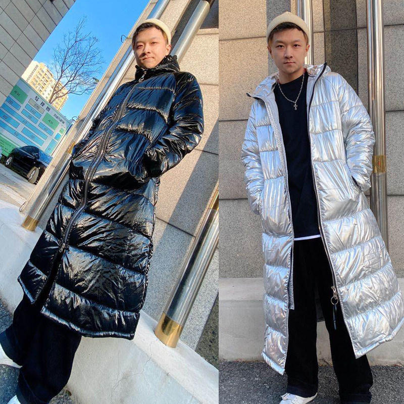 Down padded jacket for men and women, bright face, loose and super long, Beijing Film and Television Art Examination Team Printing and Embroidery Custom 068