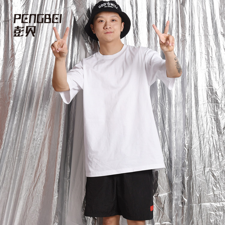 Heavy Pound 280g Pure Cotton Net Version T-shirt Bboy Small Neckline Loose Hip Hop Short Sleeve Vest Street Dance Team Custom 002