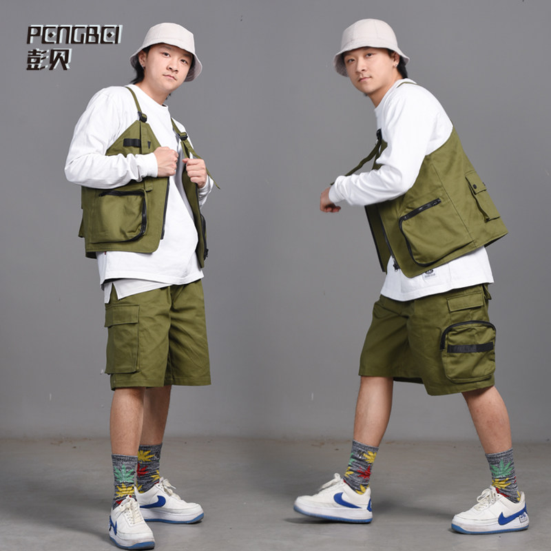Summer Tooling Horse Chia Shorts Suit Men's Solid Big-bag Skateboard Loose 50% Pants Street Dance Team Customized 149