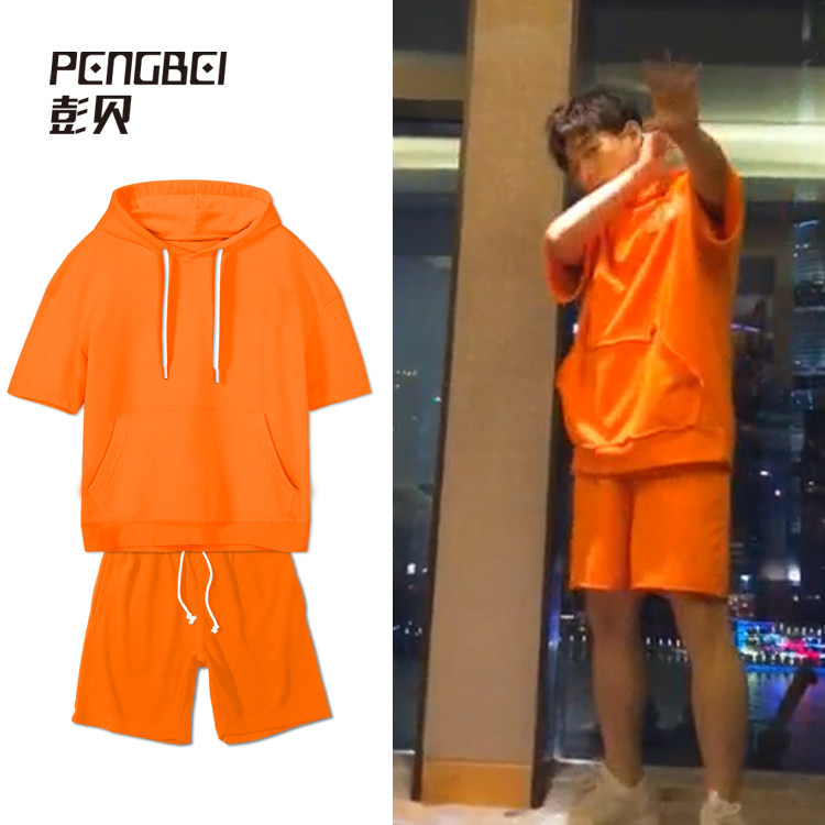 Han Yu's same hat suit male hip hop street dance loose cotton suit student sportswear half sleeve 076