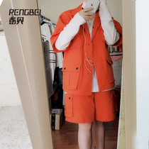 Summer Tide Short Sleeve Shirt Vintage Work Thin Jacket Street Dance Hip Hop Multi Pocket Couple Cotton Shirt 028