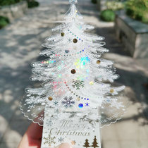  New product Taiwan creative three-dimensional Christmas greeting card PVC laser multicolored transparent White Christmas Tree card decoration
