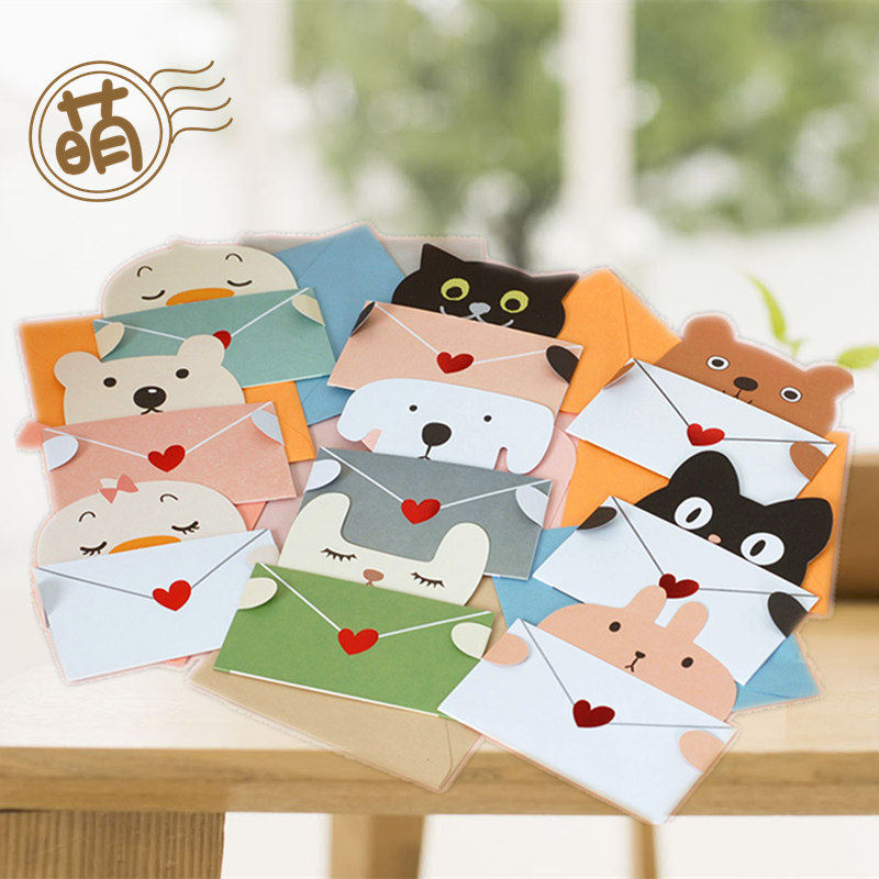 Love cartoon greeting card bronzing cute animal dog cat thank you teacher invitation birthday wishes universal card gift