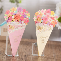 Original wedding thank the teacher staff birthday wishes universal greeting card exquisite hollow rice pink bouquet card