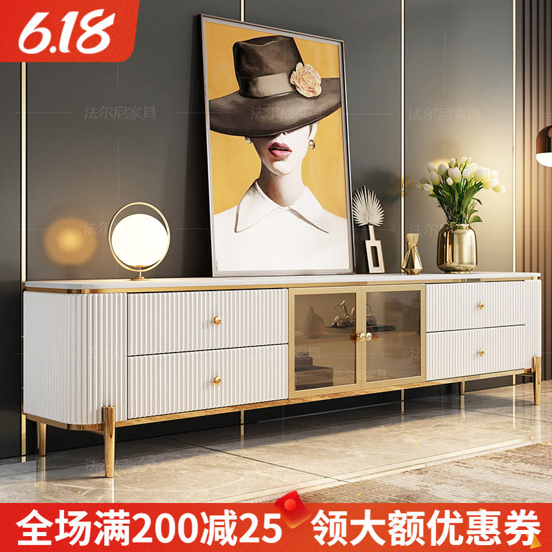 Light extravagant rock plate TV cabinet tea table combination living room modern minimalist marble tattooy small family type high-end ground cabinet new