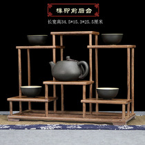 Small Bo antique frame tenon and mortise chicken wings Solid wood Chinese style Dobaoge Teapot tea set shelf ornaments base display stand