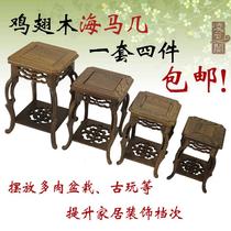 Mahogany crafts seahorse few chicken wings wood Qishi teapot wood carving ornaments high feet few small flower rack flower pot base