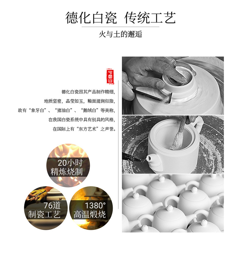 Fujian dehua suet jade white porcelain kung fu tea set pack of a complete set of jade porcelain pure white household biscuit firing tureen office