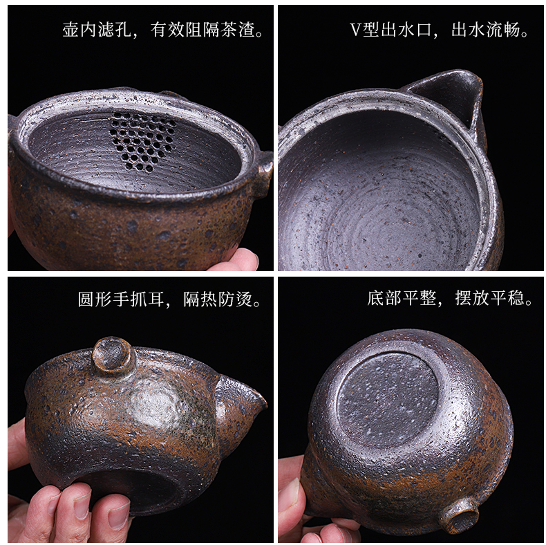 Archaize firewood teapot small ceramic up hand grasp pot of pure manual household kung fu tea pot with filter single pot