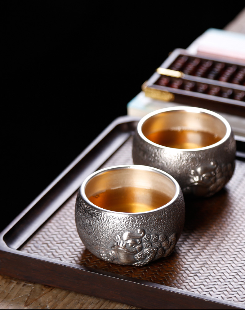 With silver spittor masters cup pure manual coppering. As turnkey household ceramics kunfu tea cup single silver cup