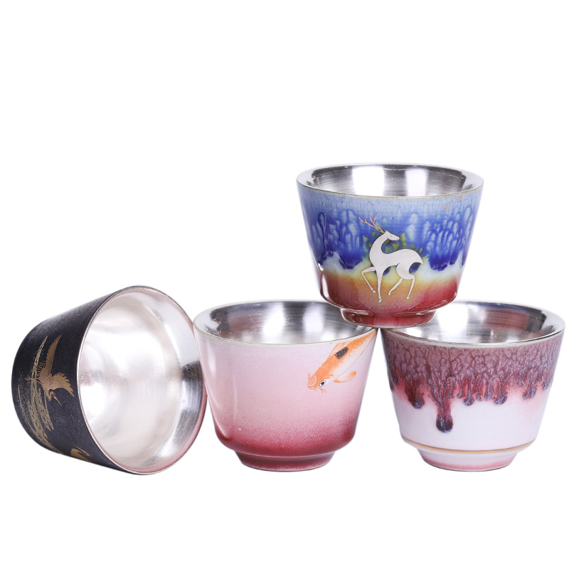 Jingdezhen up kung fu tea gift box sets checking ceramic tasted silver gilding masters cup large household sample tea cup