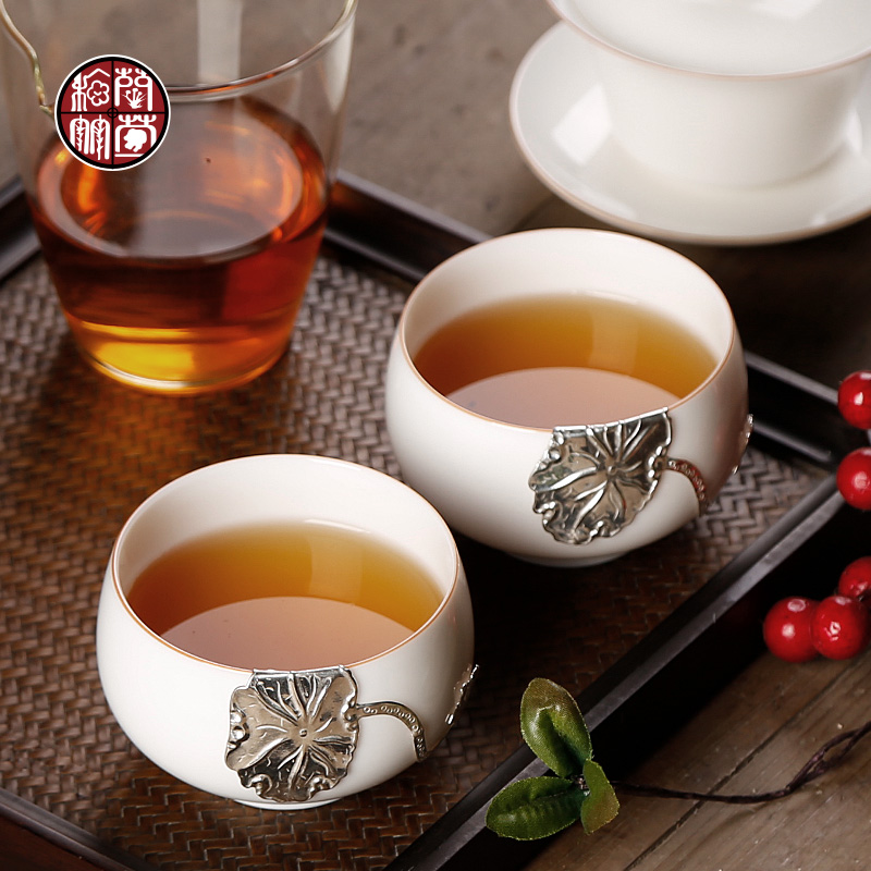 Sweet by patterns Bai Yuchan set cup silver lotus fragrance ceramic cups a single large pure manual master cup single CPU