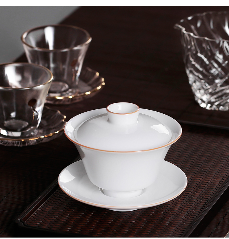 Sweet white jade three to make tea tureen dehua thin body white tea bowls cover a single large kunfu tea cups