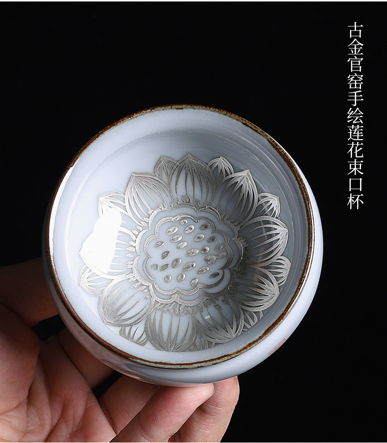 Up manually on the kongfu master cup female ceramic cup character hand - made coppering. As silver single sample tea cup gift boxes