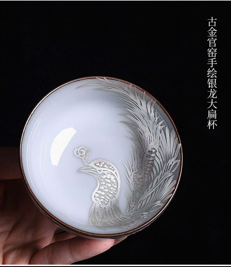 Up manually on the kongfu master cup female ceramic cup character hand - made coppering. As silver single sample tea cup gift boxes