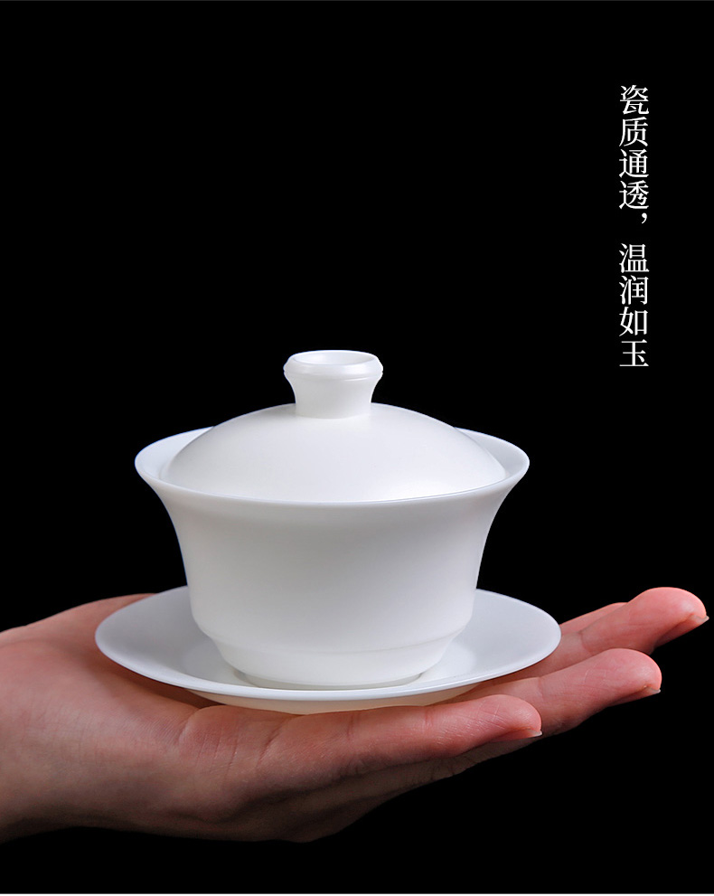 Guo - jin zhang biscuit firing suet jade kongfu tea tureen single dehua white porcelain cups bamboo three worship the bowl