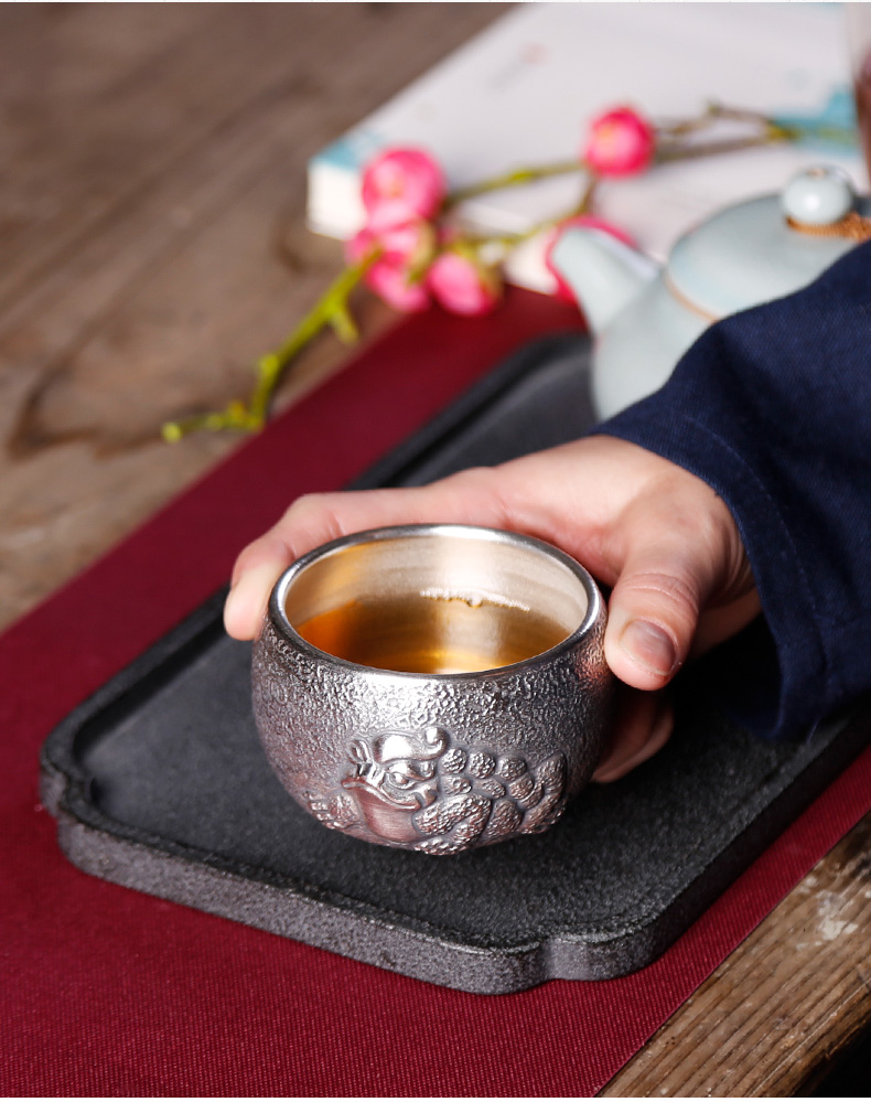 With silver spittor masters cup pure manual coppering. As turnkey household ceramics kunfu tea cup single silver cup