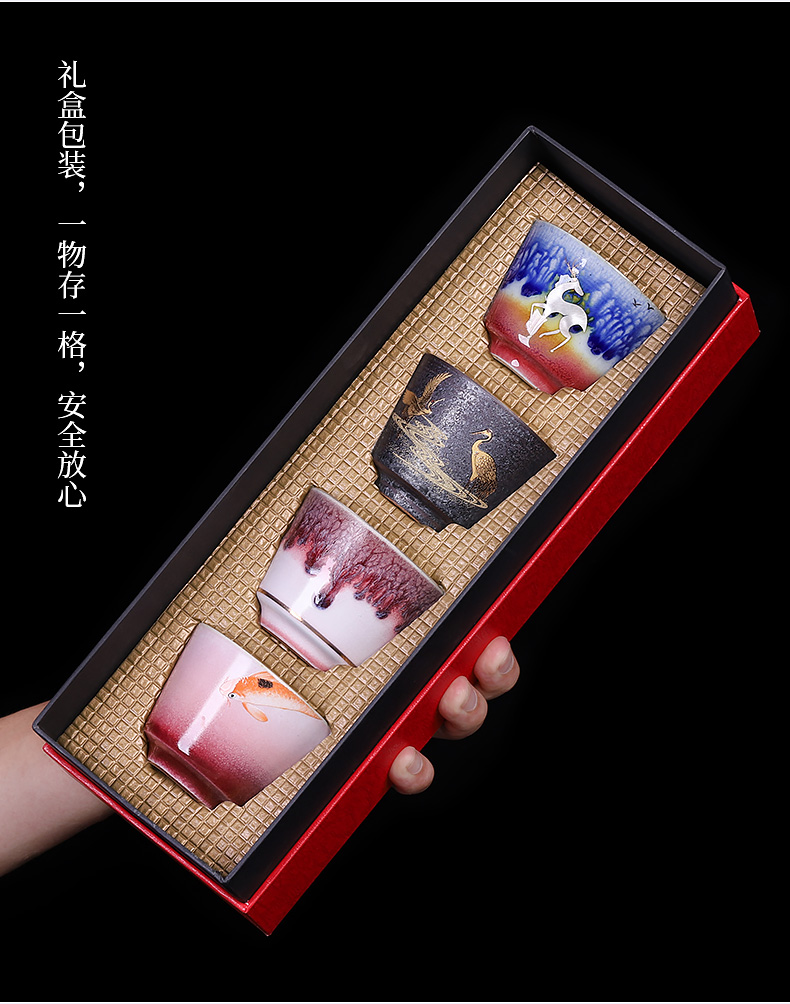 Jingdezhen up kung fu tea gift box sets checking ceramic tasted silver gilding masters cup large household sample tea cup