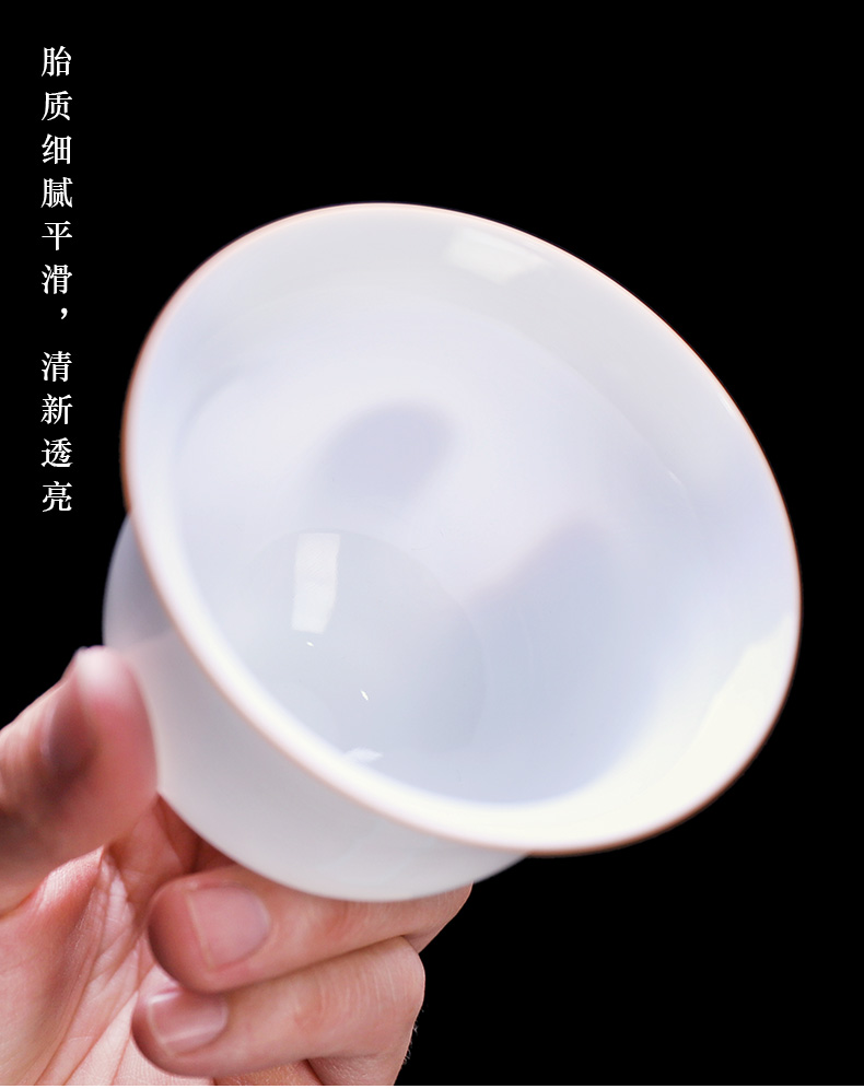 White porcelain tureen contracted from lard White dehua only three tureen thin foetus single kung fu tea tea bowl of small cups