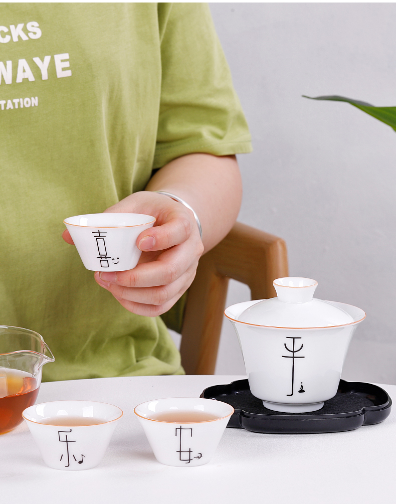 Travel white porcelain tea set portable receive bag contracted is suing crack with a pot of three small suit kunfu tea