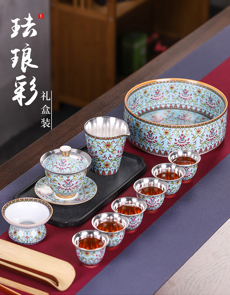 Chinese colored enamel coppering. As silver tea sets a visitor office of a complete set of ceramic tea tureen tea cups household 6 people