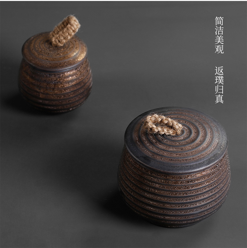 Coarse pottery gold thread retro creative puer tea caddy fixings seal storage tank containers of tea