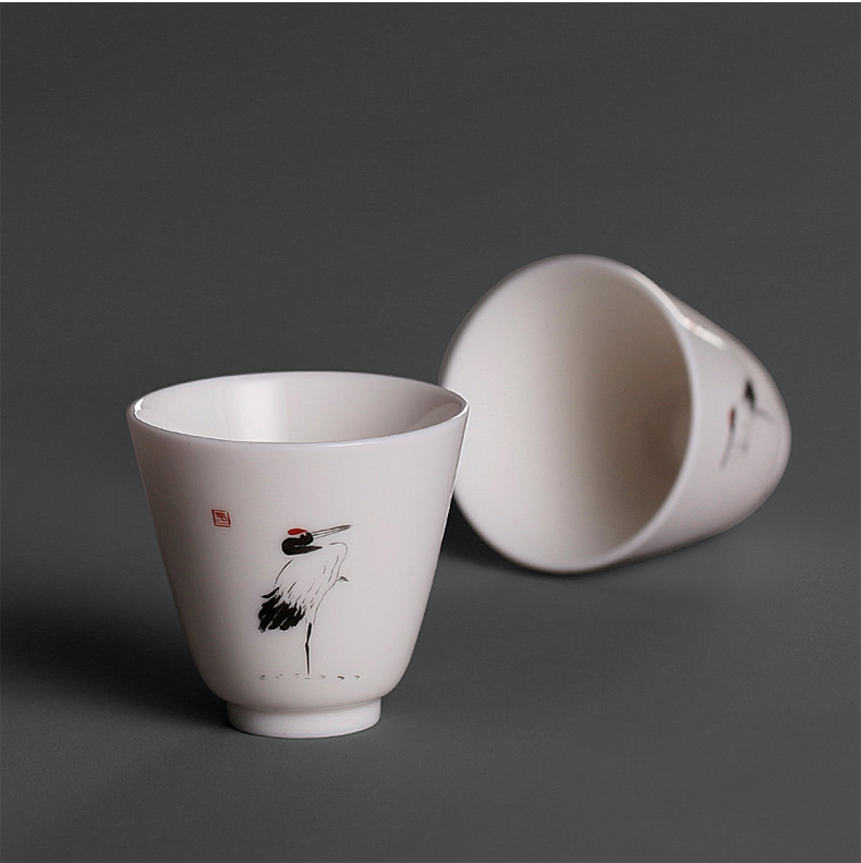 High white porcelain hand - made cranes single CPU individual small cup for cup kung fu tea tea lovers tea cups of ceramics