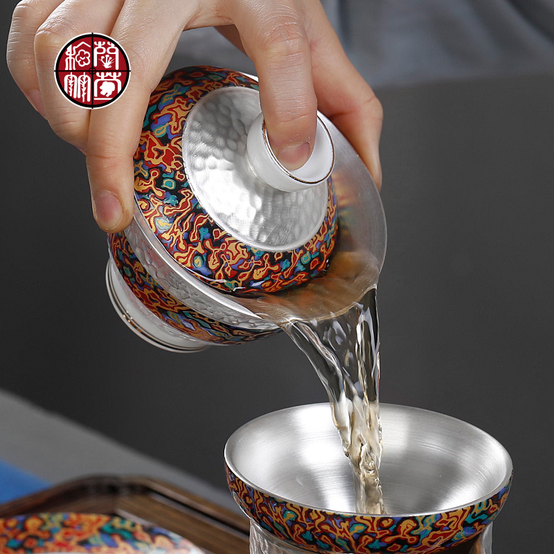 Tasted silver gilding kung fu tea set suits for Chinese silver tea tea six people use the lid to use of ceramic gift boxes