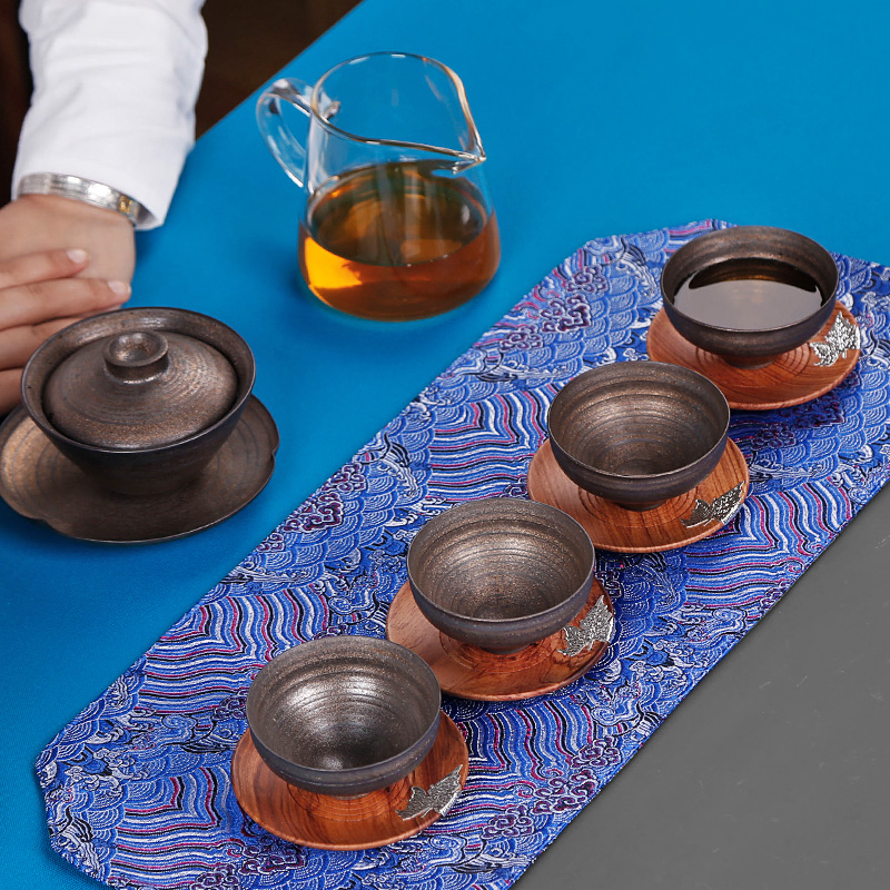 By patterns coarse pottery bronze and gold hat lamp cup kung fu small ceramic cups in use only master cup cup of move