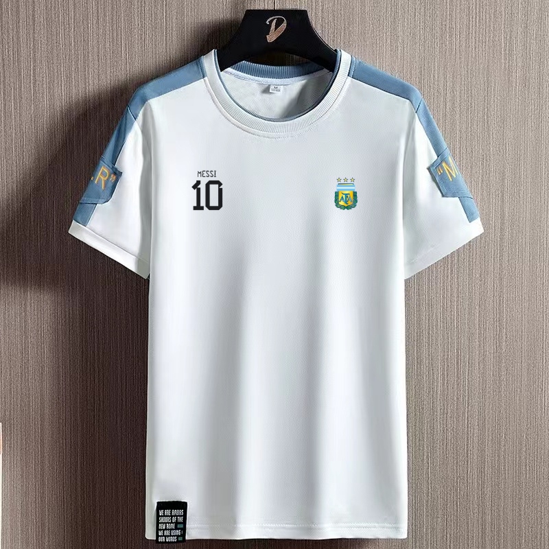 Argentina Team Messi Sports Jersey Short-Sleeved Men's and Women's Summer No. 10 Messi Training Casual Football T-Shirt
