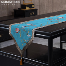 New Chinese table flag tea flag Chinese style light luxury modern cotton linen long fabric tea cloth tea cloth bed flag bed tail towel