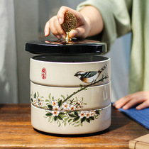 New Chinese ceramic hand-painted storage tank with lid Household living room dried fruit snack storage box Entrance sealed tank ornaments