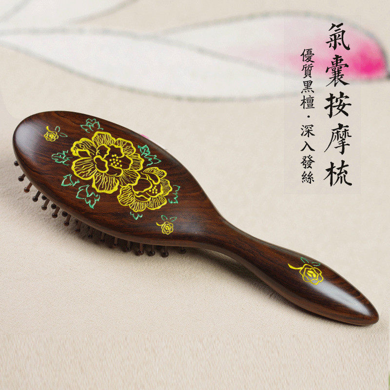 Natural Black Sandalwood Air Bag Massage Comb Head Meridians Air Cushion Curly Hair Combed Wooden Comb Antistatic Hair Loss Home Woman