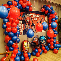 Boy birthday background wall scene layout childrens party dress up balloon theme decoration Captain America Spider-Man