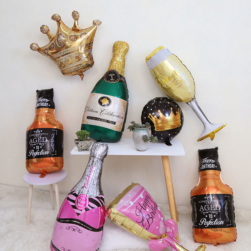 Wine bottle wine glass balloon champagne whiskey crown birthday party party decoration bar KTV decoration scene