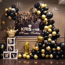 Black gold male god goddess birthday party decoration boy year old baby 100 days balloon scene layout background wall