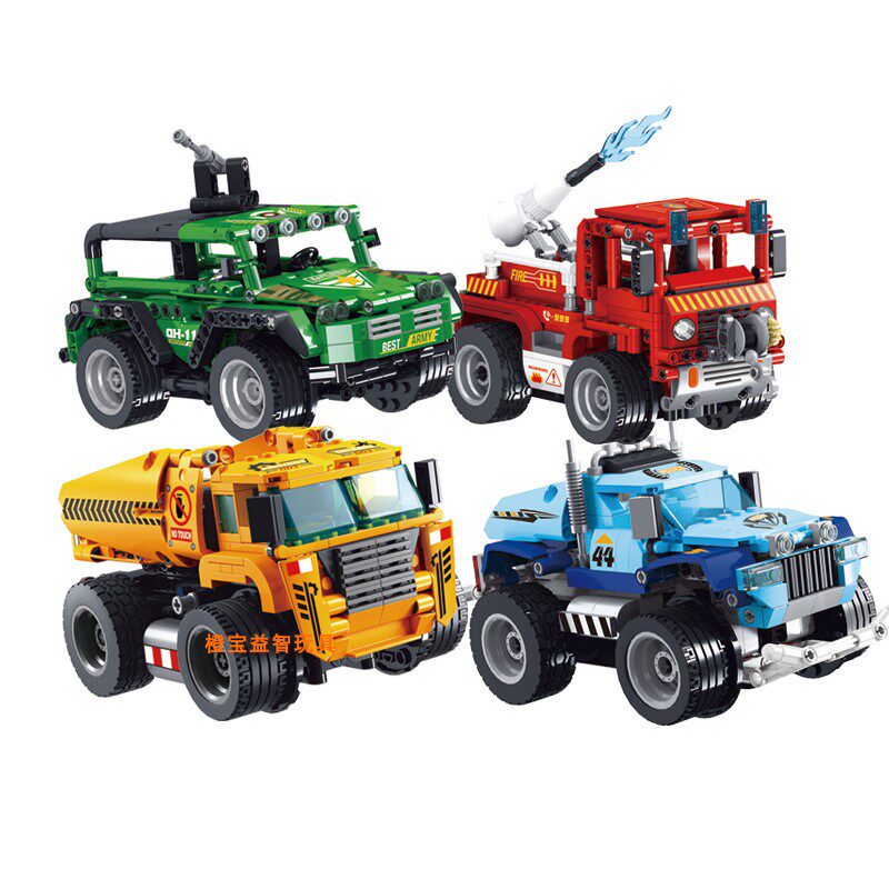 Rael remote control assembly dynamic size particle building blocks compatible with Lego rechargeable off-road fire police car children's toys