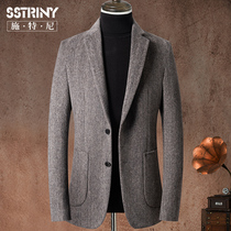 Stney autumn and winter mens wool casual suit Korean slim plaid tweed small suit woolen single western coat