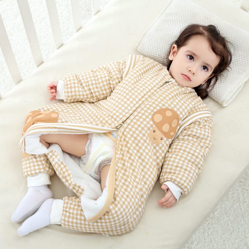 Baby sleeping bag autumn and winter anti-kick by spring and autumn equinox baby thickening breathable middle and big children's pure cotton