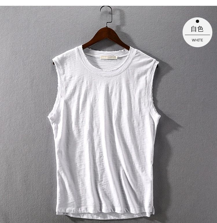 Áo cotton nam chất liệu cotton màu sắc gãy cạnh mùa hè thanh niên mỏng manh thể thao chạm đáy từ áo nỉ - Áo vest cotton áo lông vũ
