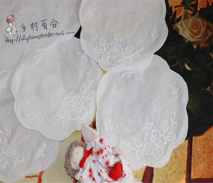 Special price Foreign trade Export France white cotton linen pure hand embroidery round European style dinner plate cushion ornament cushion