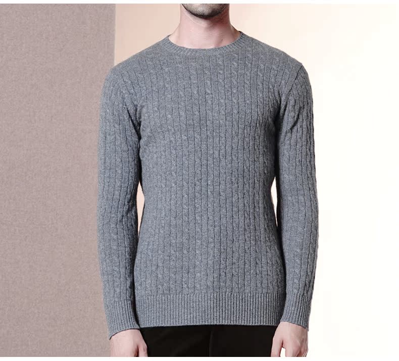 Hengyuanxiang nam xoắn tinh khiết cashmere áo len mùa thu và mùa đông vòng cổ màu rắn dài tay áo thun áo len nam áo len dày