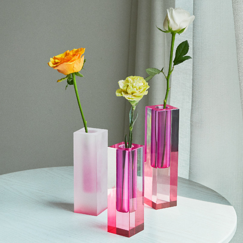 Acrylic vase modern living room Nordic creative color flower arrangement hydroponic square column glass decoration home decoration